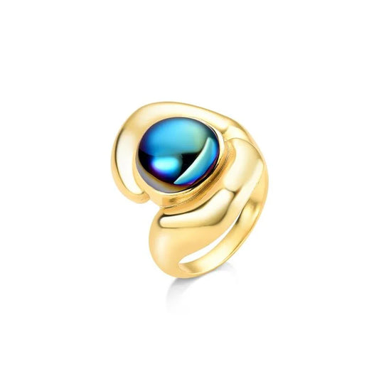 18K gold-plated ring with cabochon stone