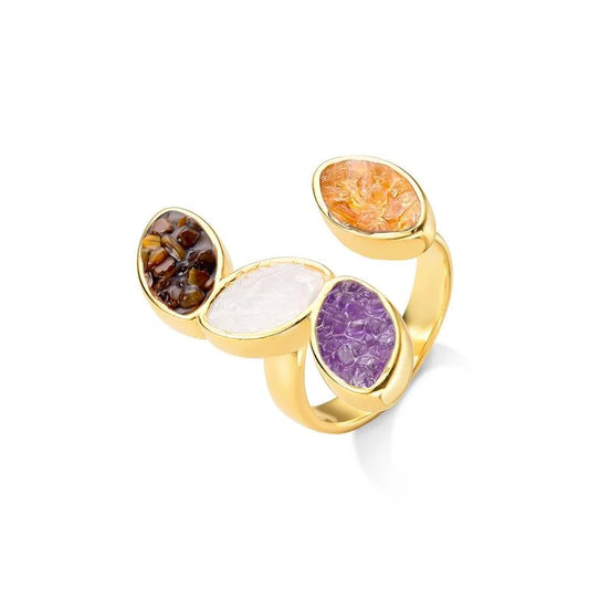 18K gold-plated ring with adjustable size and fragmented gemstones
