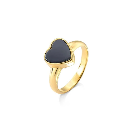 18K gold-plated ring with heart-shaped hematite gemstone