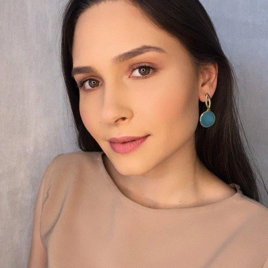 18K gold-plated drop earrings with rose quartz or sky blue agate gemstone