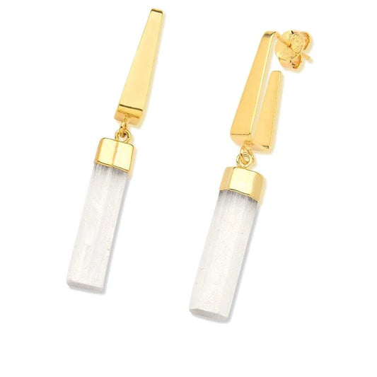 18K gold-plated dangle earring with selenite gemstone