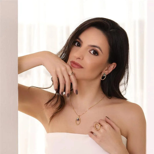 18K gold-plated earrings and necklace set with abalone shell gemstone