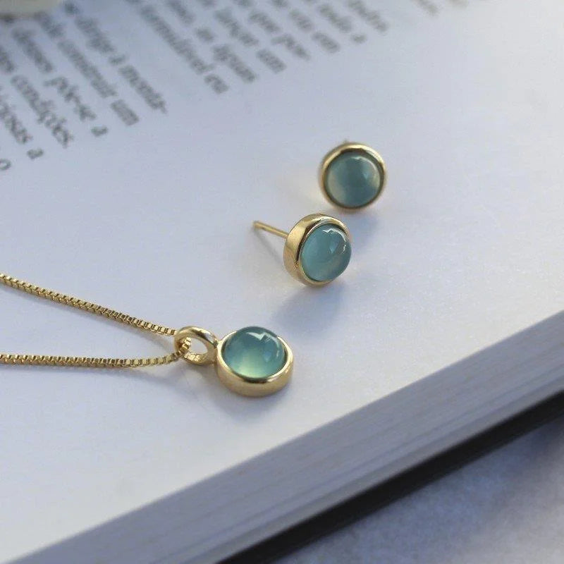 18K gold-plated earrings and necklace set with natural gemstones.