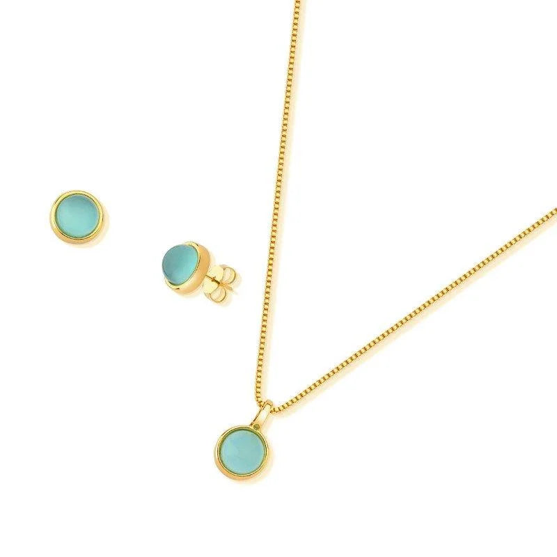 18K gold-plated earrings and necklace set with natural gemstones.