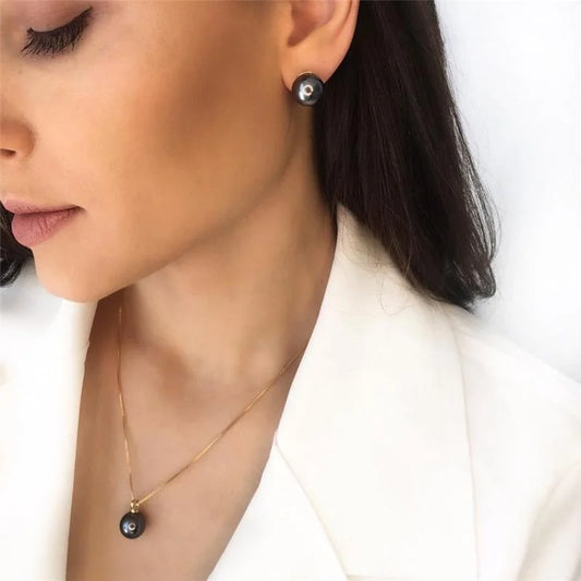 18K gold-plated set of earrings and necklace with pearls