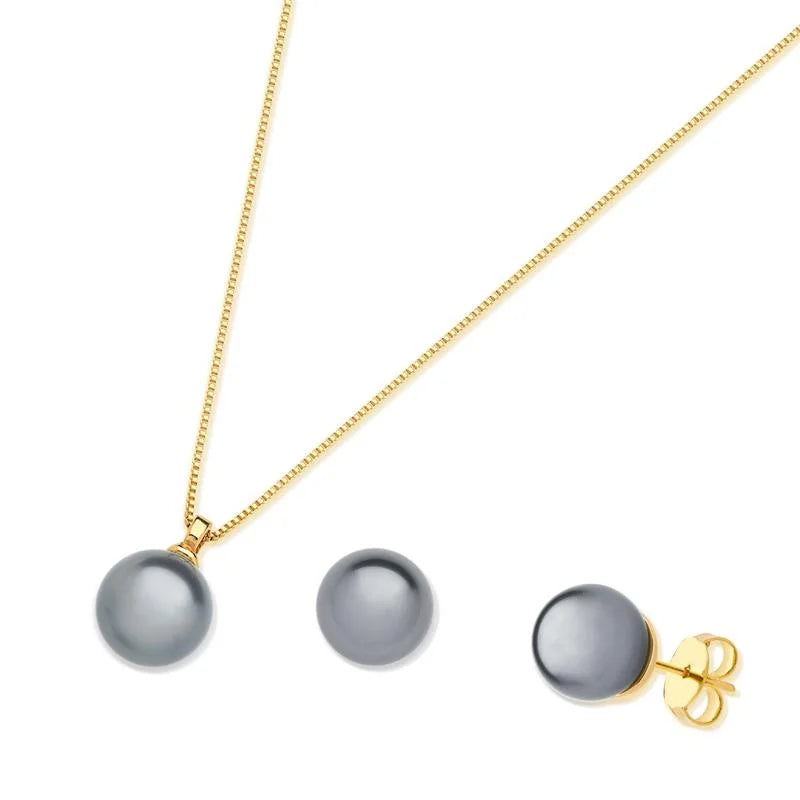 18K gold-plated set of earrings and necklace with pearls