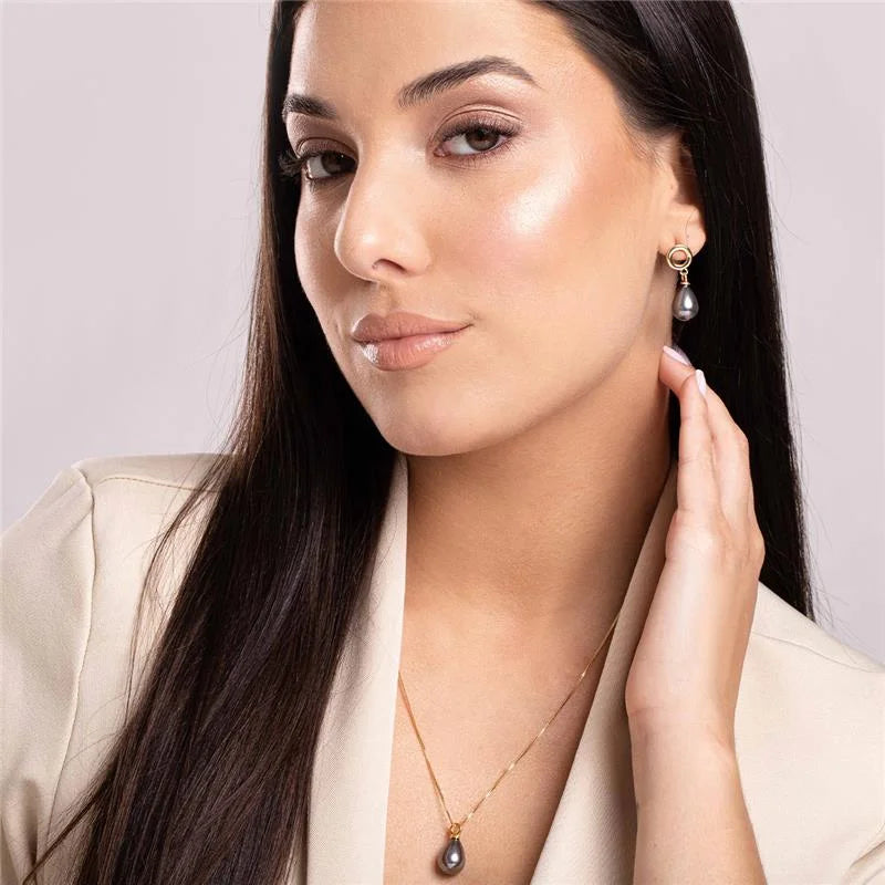 18K gold-plated set of earrings and necklace with  natural shell pearl drops