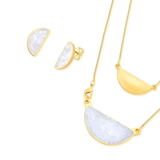 18K gold-plated set of earrings and necklace with fragmented selenite gemstones