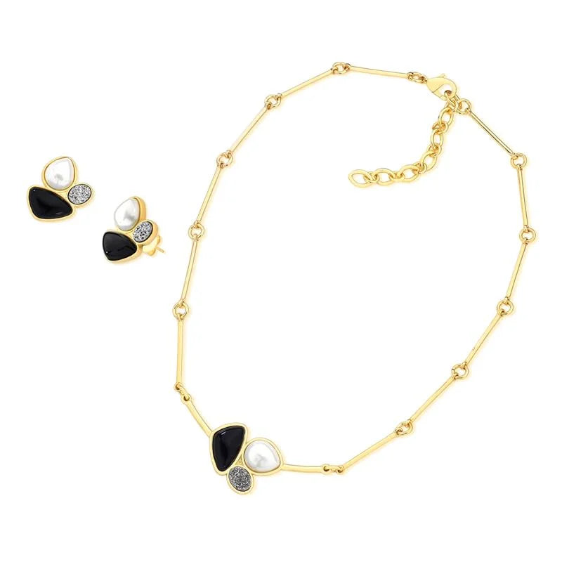 18K gold-plated earrings and necklace set with pearls and natural gemstones