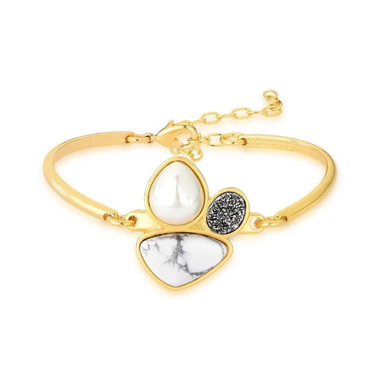 18K gold-plated bracelet White Howlite & Druse Titanium & White Shell Pearl gemstone