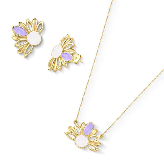 Sunflower Necklace & Earring Set for Women – 18K Gold-Plated with Selenite & Amethyst