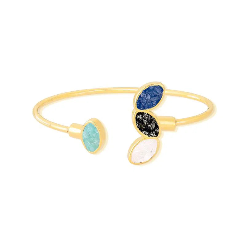 18K Gold-Plated Open Bangle Bracelet with Fragmented Gemstones