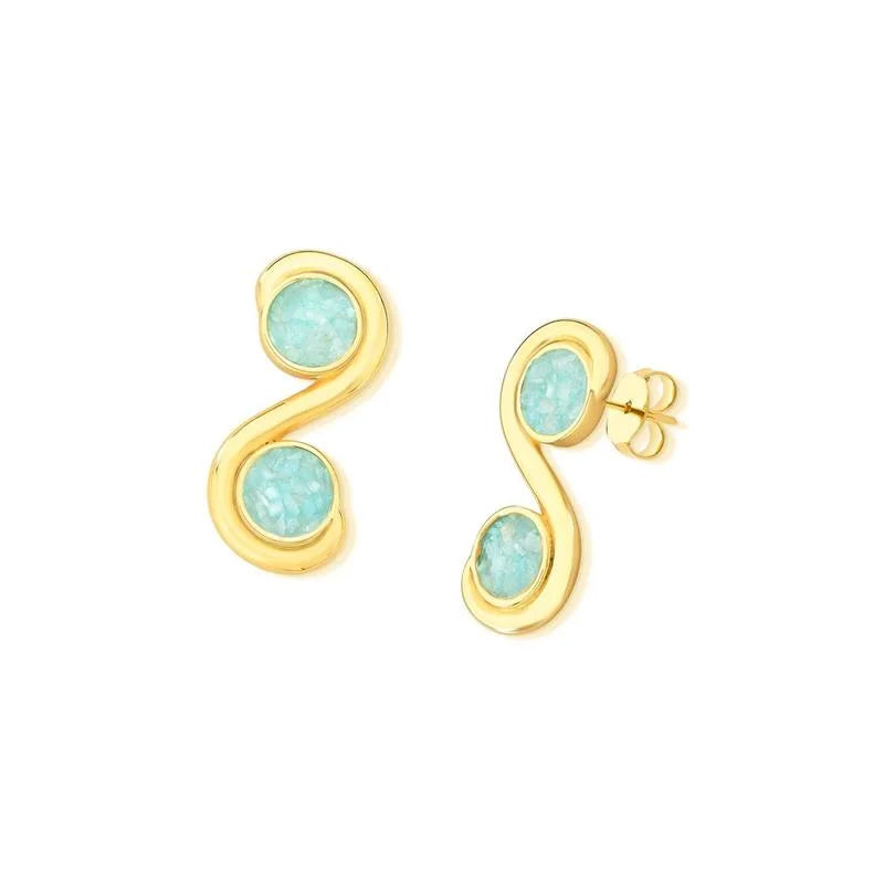 18K gold-plated stud earrings with fragmented gemstones in "S" shape design