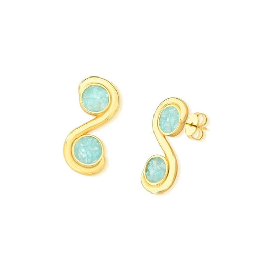 18K gold-plated stud earrings with fragmented gemstones in "S" shape design