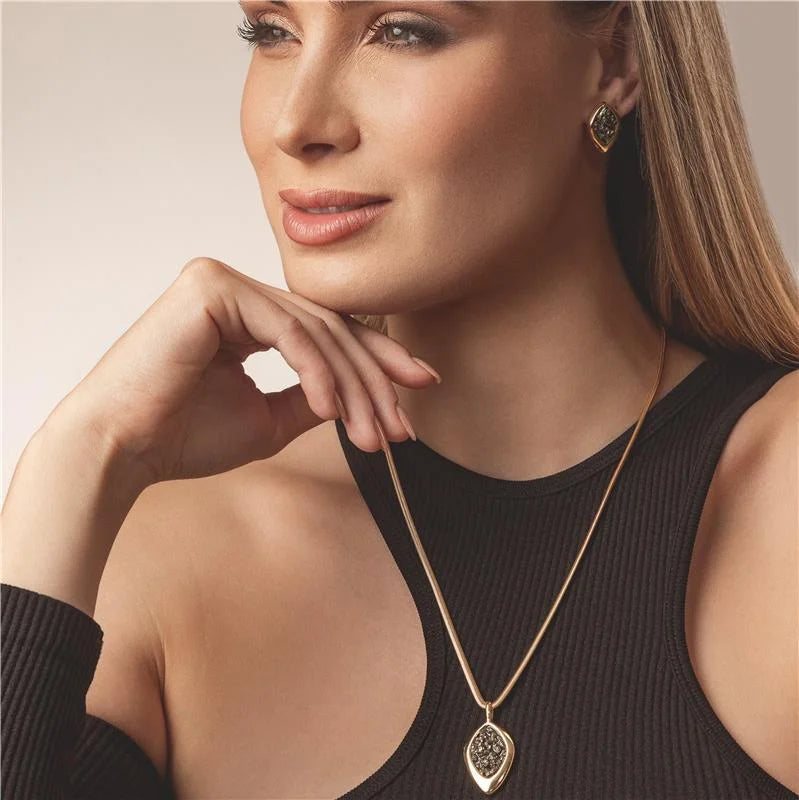 18K gold-plated set of earrings and necklace with green amazonite