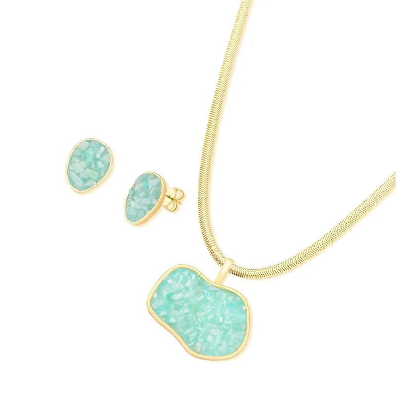 18K gold-plated earrings and necklace set with fragmented stones