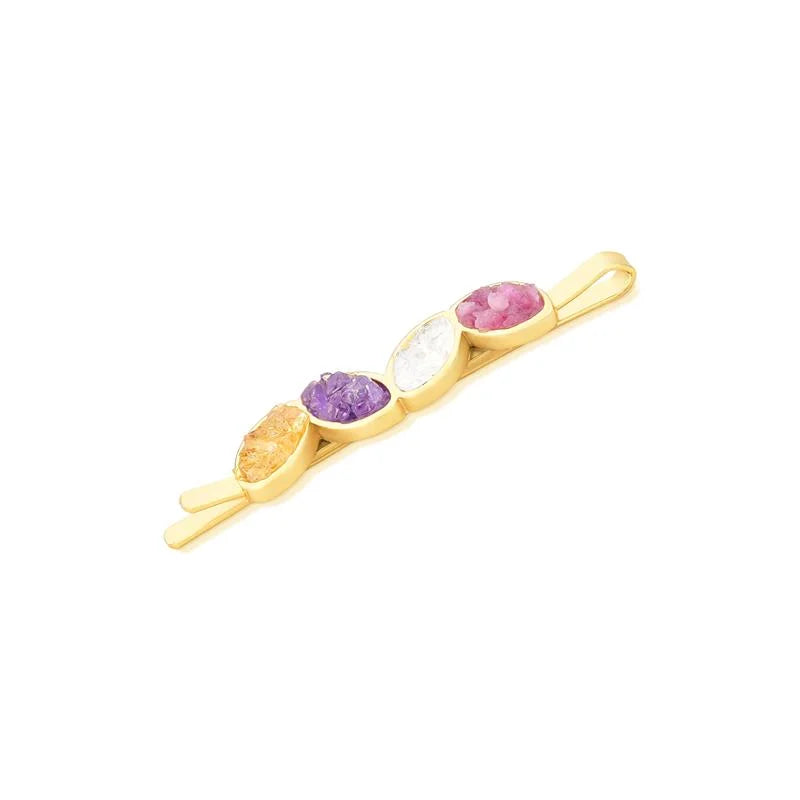 Hair clip with fragmented gemstones in the shape of a leaf
