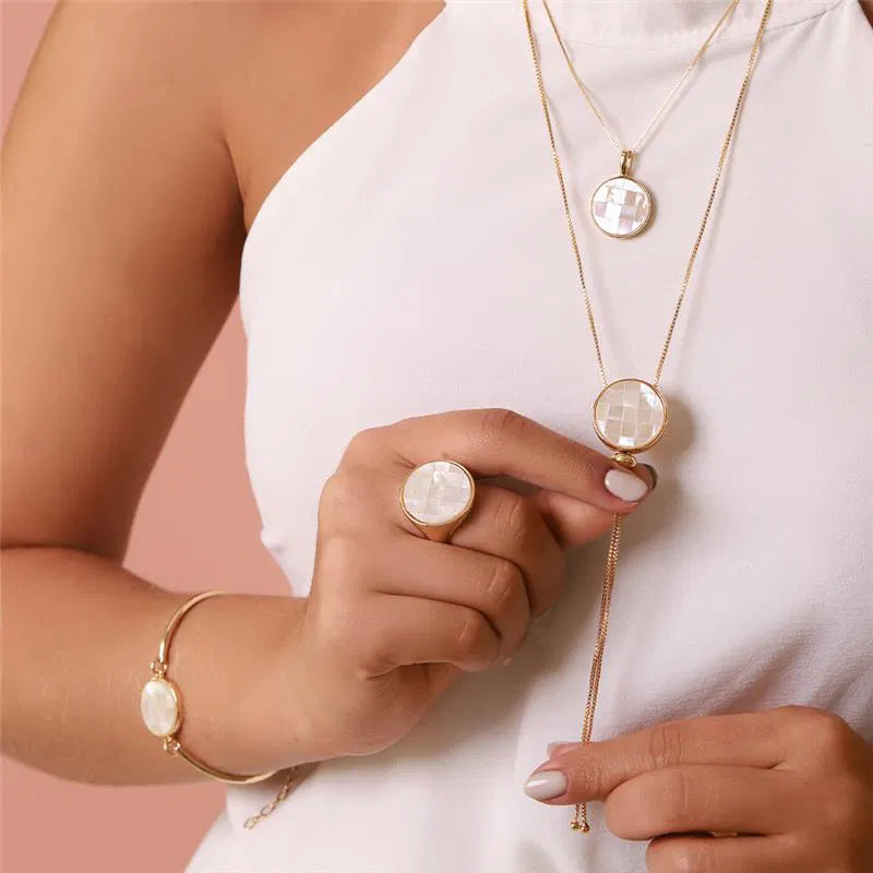 Mosaic Mother of Pearl Gold Ring – Elegant Statement Jewelry