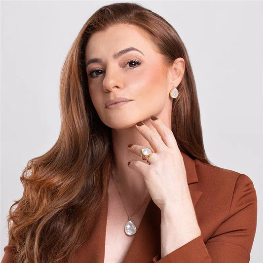 18K Gold-Plated Mother of Pearl Teardrop Earrings | Mosaic Gemstone