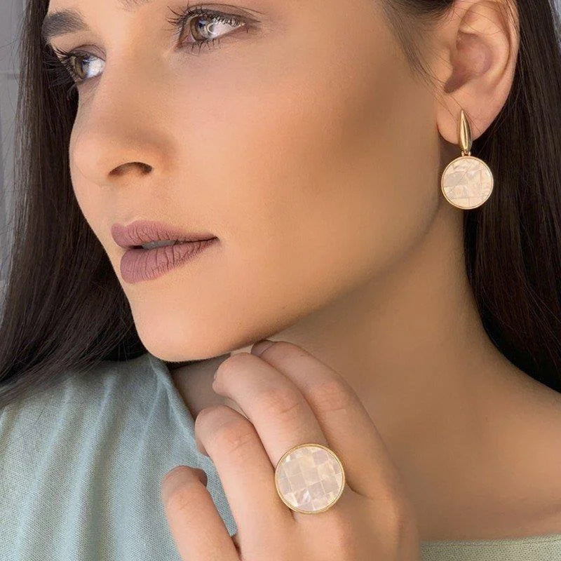 18K gold-plated drop earrings with mosaic mother-of-pearl