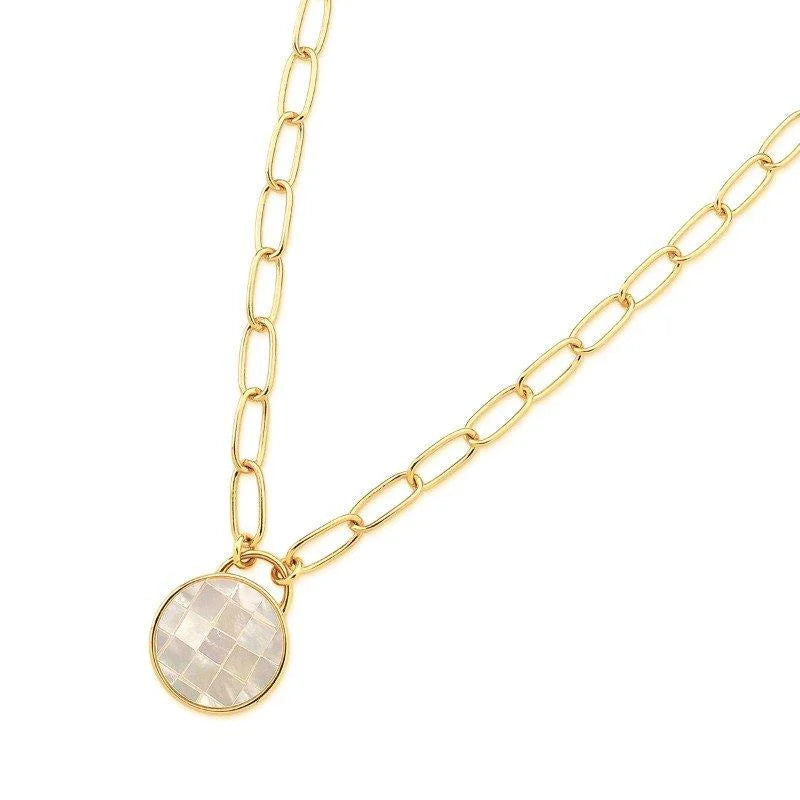 18K gold-plated necklace With mosaic of mother of pearl gemstone