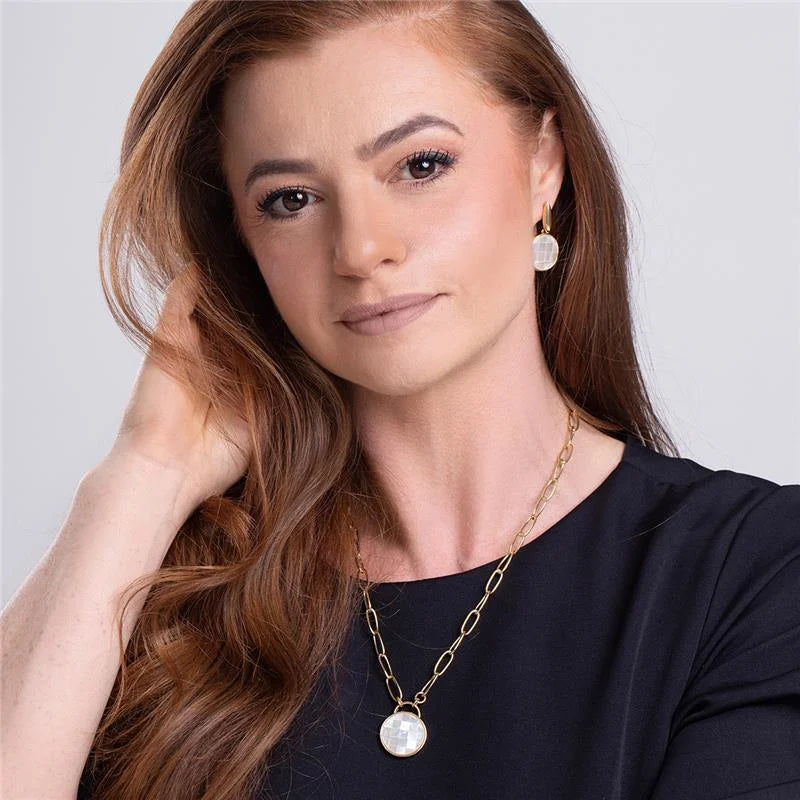 18K gold-plated necklace With mosaic of mother of pearl gemstone