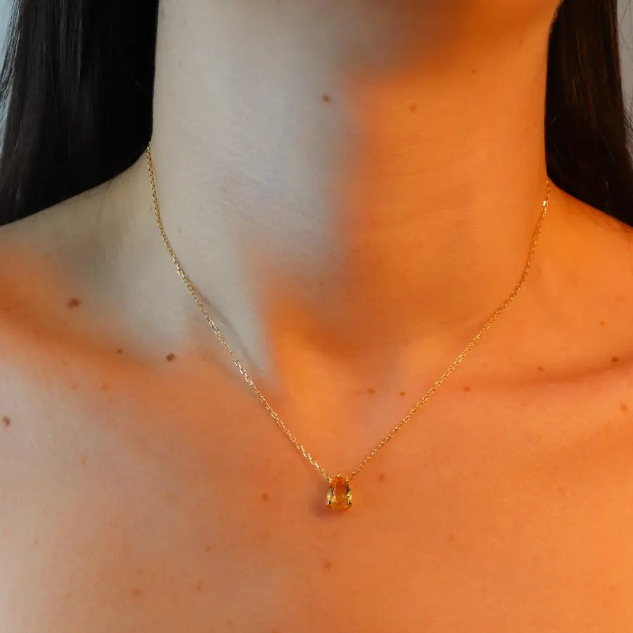 Natural Citrine Teardrop Necklace in Sterling Silver with Gold Plating