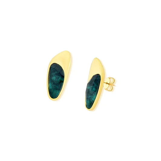 18K gold-plated stud earrings with emerald gemstone
