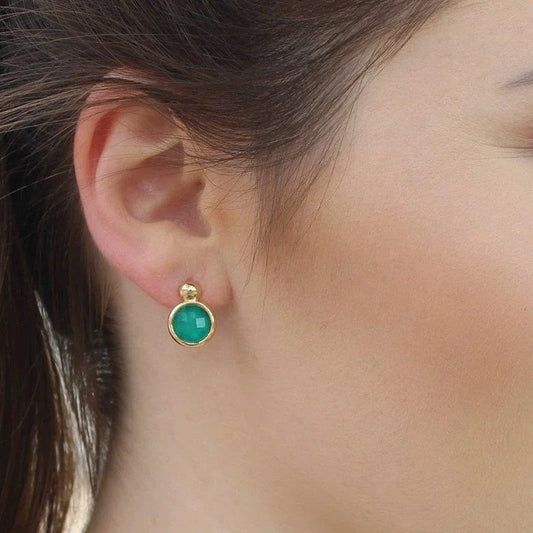 18K gold-plated drop earrings with emerald gemstone