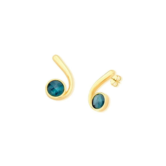 18K gold-plated stud earrings with emerald gemstones