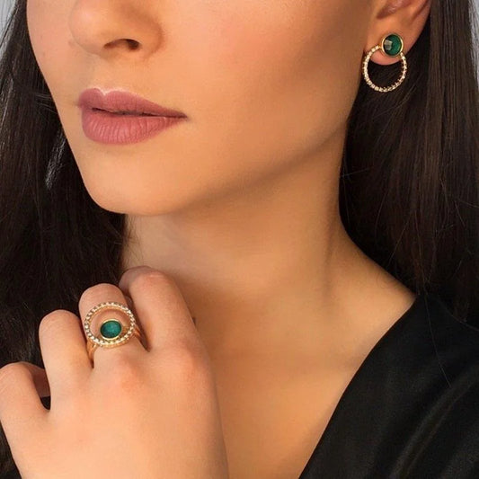 18K Gold-plated drop earrings and white rhodium with emerald gemstone