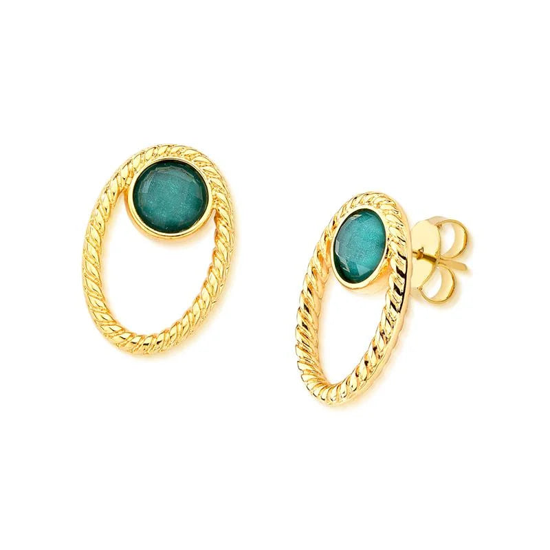 18K gold-plated drop earring with emerald gemstone