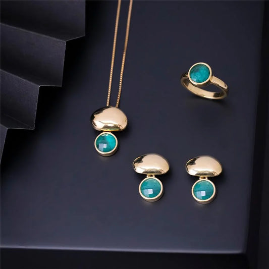 18K gold-plated drop earrings with emerald gemstone