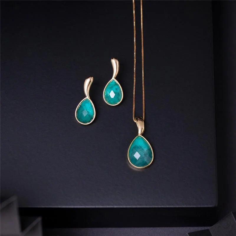 18K gold-plated set with emerald gemstone
