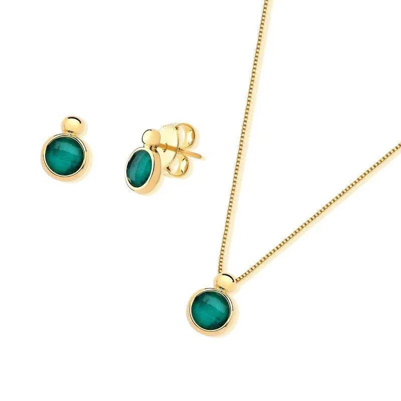 18K Gold-Plated Emerald Jewelry Set – Minimalist Necklace & Earrings for Women