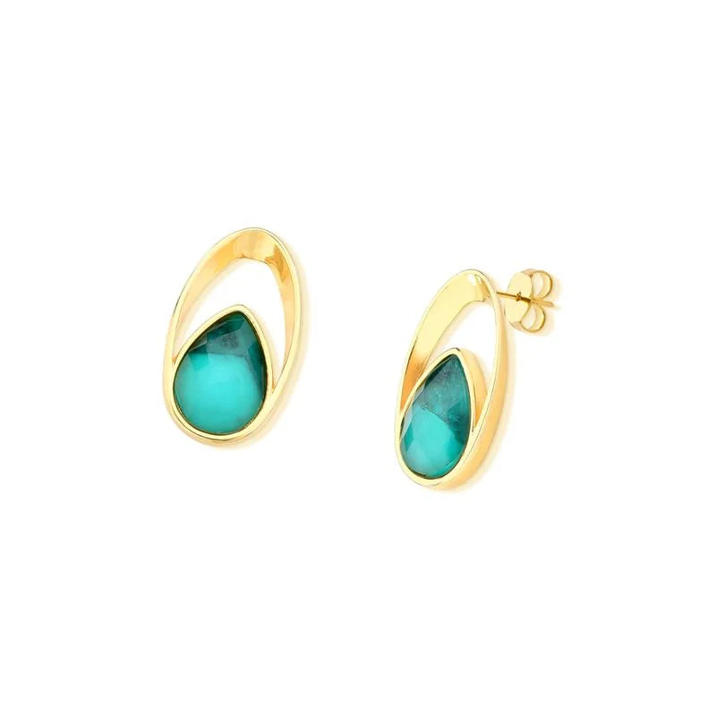 18K gold-plated teardrop earrings with emerald gemstone
