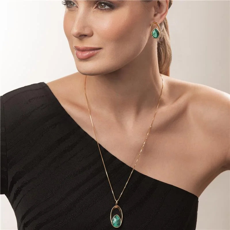 18K gold-plated teardrop earrings with emerald gemstone