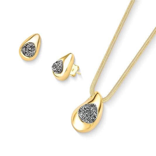 18K gold-plated set of earrings and necklace with titanium