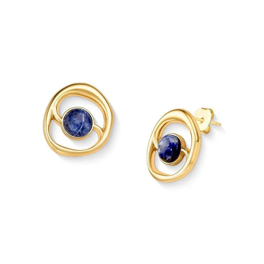 18K gold-plated stud earrings with sodalite gemstone