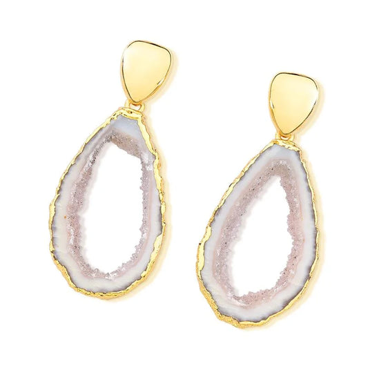 18K gold-plated dangle earrings with natural geode gemstone