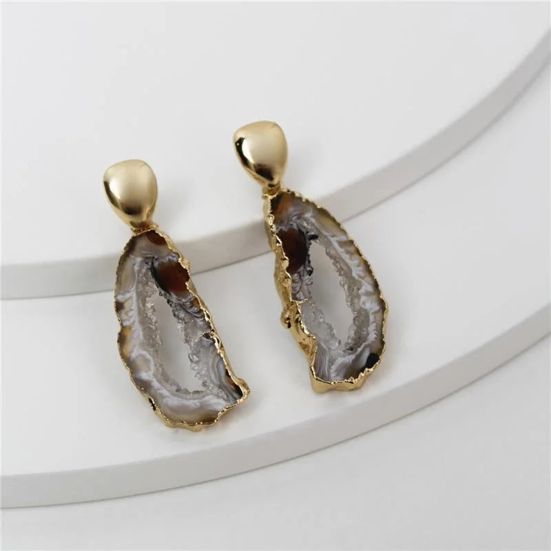 18K gold-plated dangle earrings with natural geode gemstone