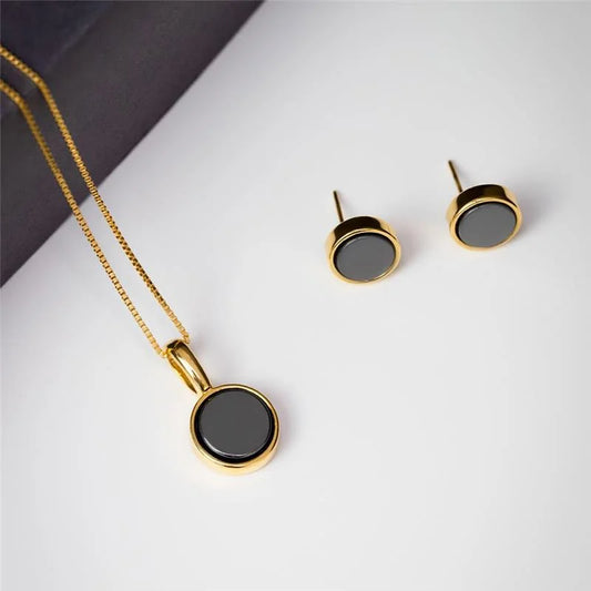 18K gold-plated set of earrings and necklace with hematite gemstones
