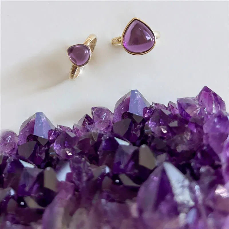 18K Gold-Plated Amethyst Adjustable Ring — Elegant Purple Gemstone Jewelry
