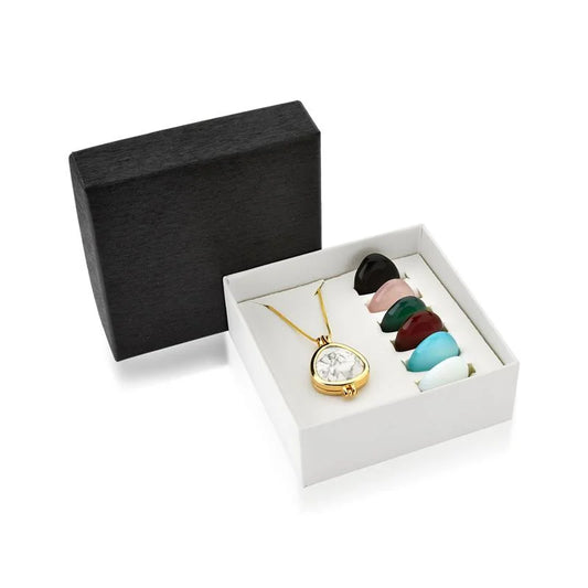 18K gold-plated necklace combo with seven shield-shaped gemstones