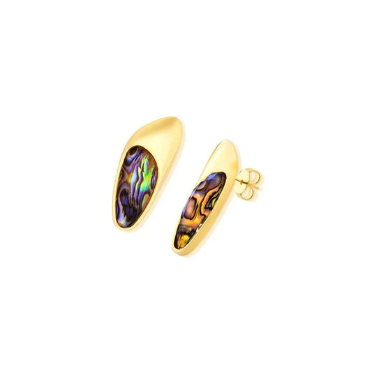 18K gold-plated stud earrings with abalone gemstone