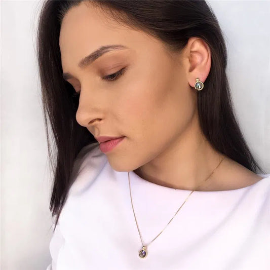 18K Gold-Plated Abalone Stud Earrings – Minimalist Gemstone Jewelry for Women