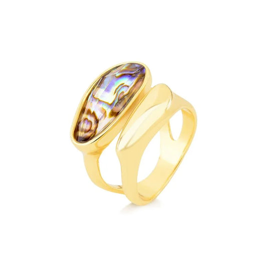 18K gold-plated ring with natural abalone gemstone