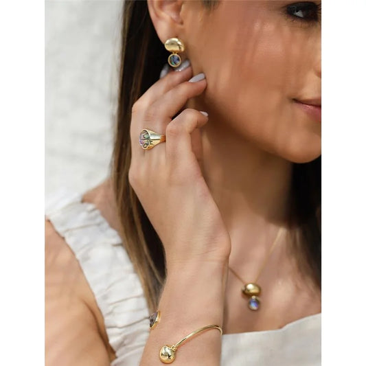 18K gold-plated drop earrings with abalone gemstone