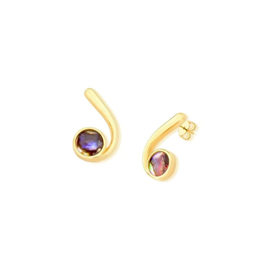 18K gold-plated stud earrings with abalone gemstone