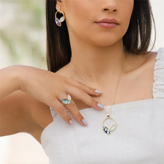 18K Gold-plated ring with abalone gemstone